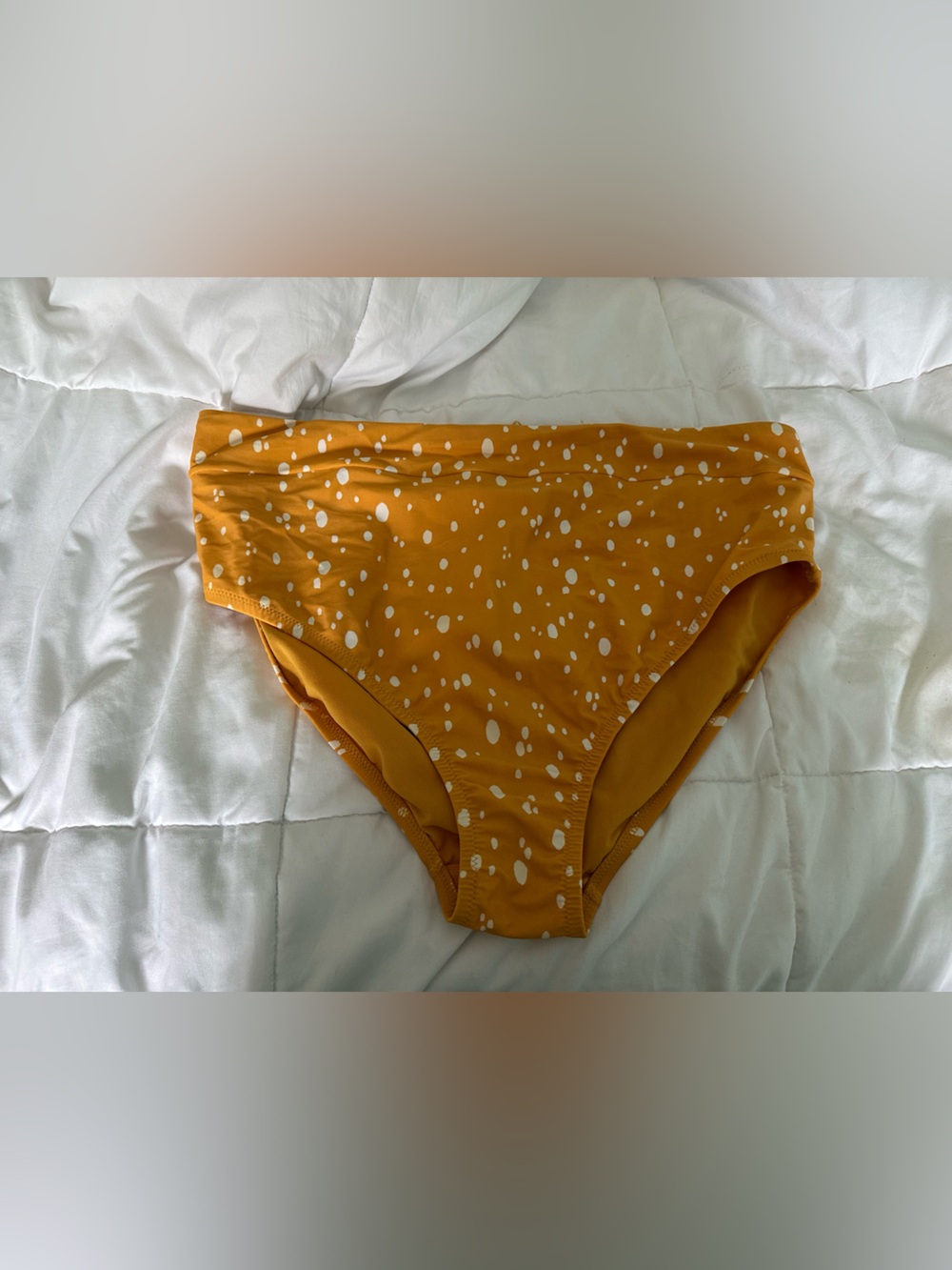 Woman’s Mustard Yellow Polka Dot High Waisted Swim Bottoms